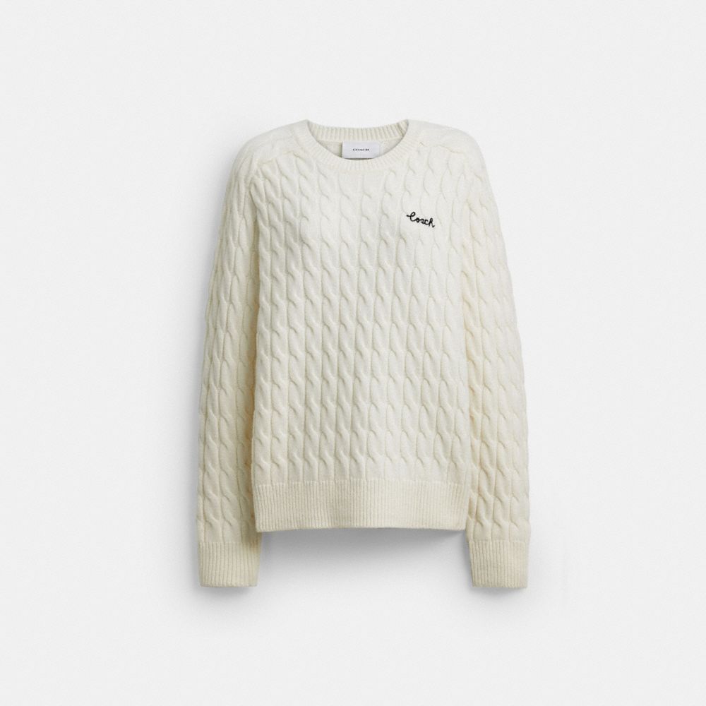 COACH®,Crewneck Cable Knit Sweater,,Front View image number 0