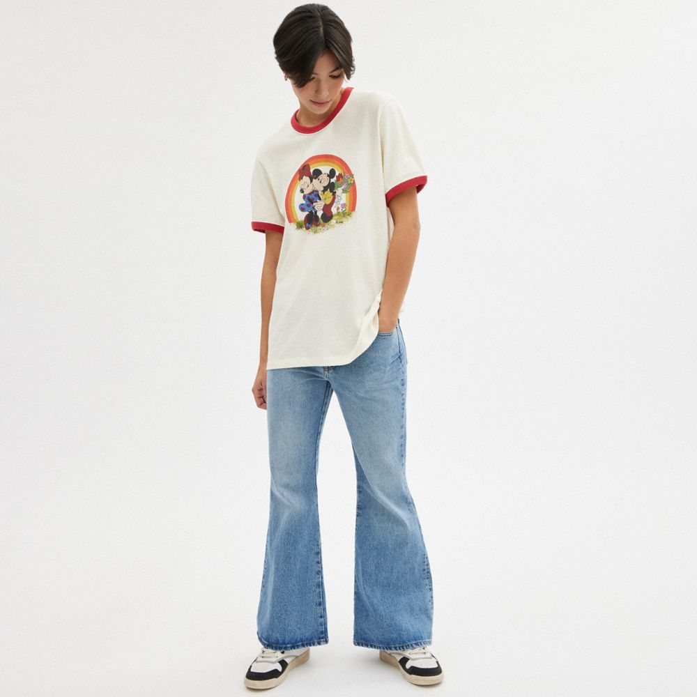 COACH®,Disney X Coach Mickey Mouse And Minnie Mouse T Shirt,Cotton,T Shirt,Piping,Casual,Cream,Scale View