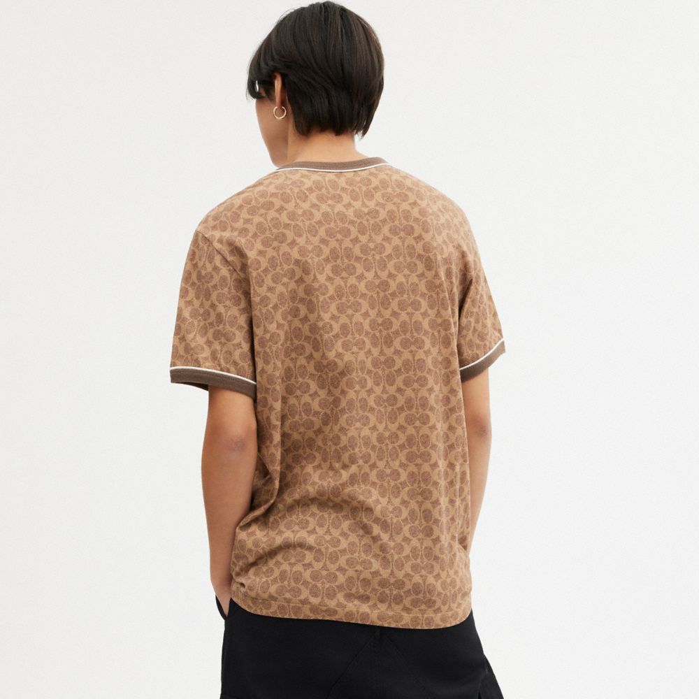 Shop Coach Disney X  Signature Mickey Mouse T Shirt In Tan Signature