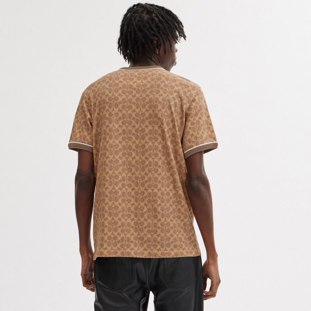 Shop Coach Disney X  Signature Mickey Mouse T Shirt In Tan Signature