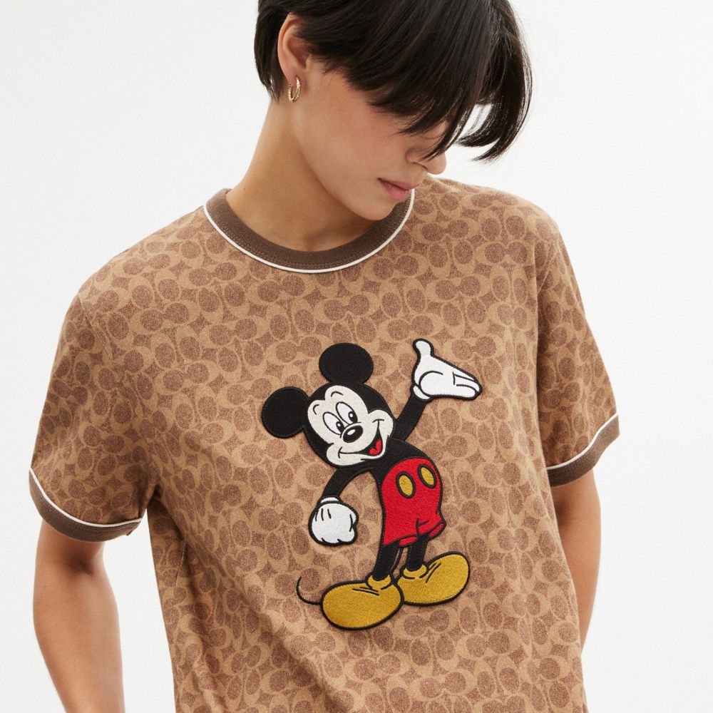 Shop Coach Disney X  Signature Mickey Mouse T Shirt In Tan Signature