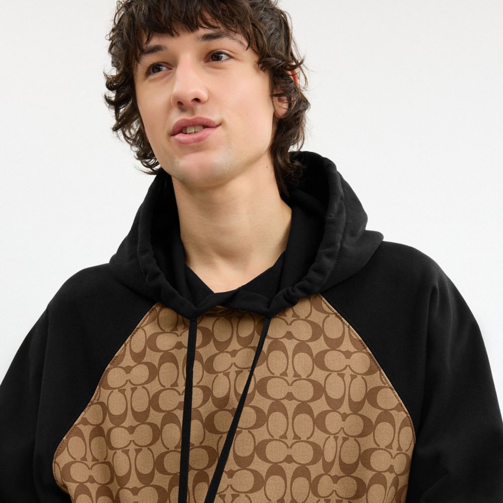 COACH®,Signature Hoodie,Cotton,Sweatshirt,Color Block,Drawstring,Casual,Multi Color,Detail View