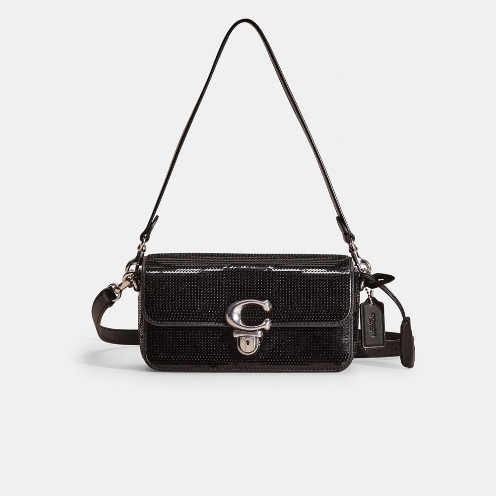 Coach Restored Studio Baguette Bag With Sequins In Silver/black