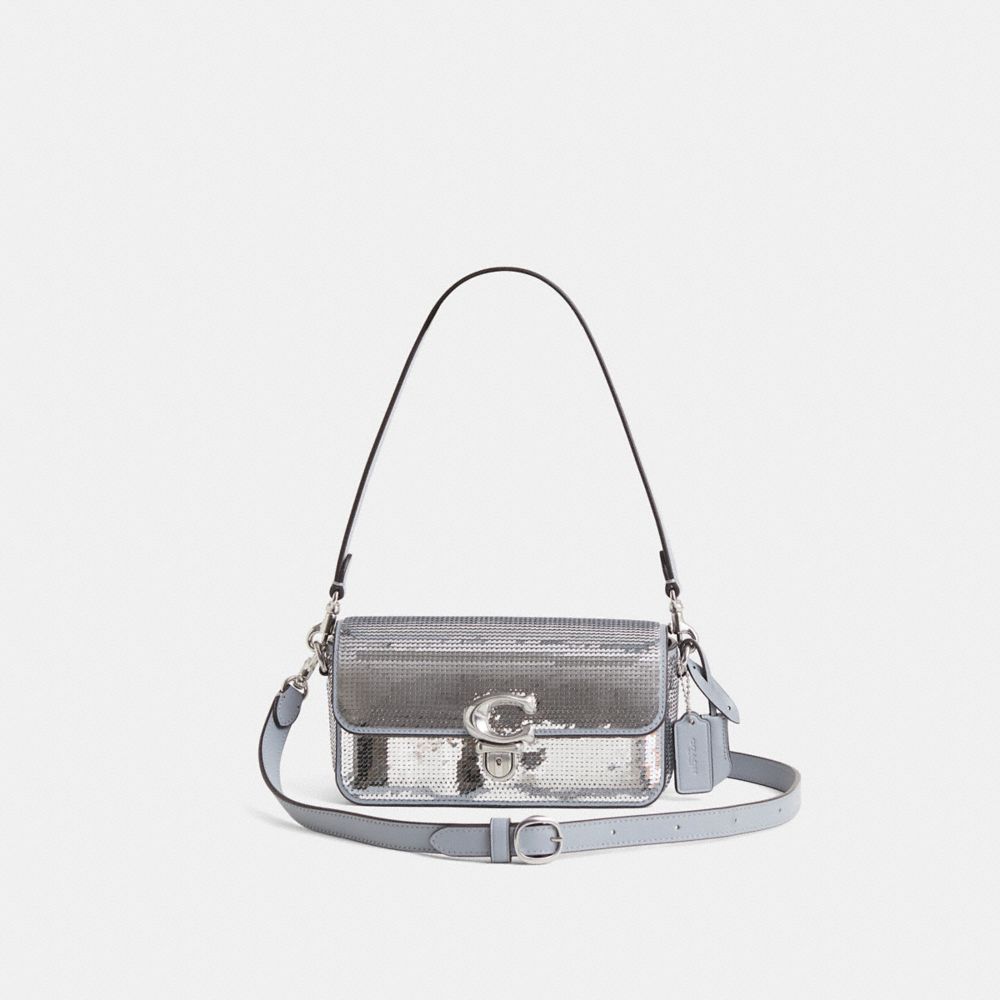 COACH®,Restored Studio Bag 20 With Sequins,Calf Hair,Leather,Shoulder Bag,Logo,Embellished,Metal,Sequin,Day Party,,Front View