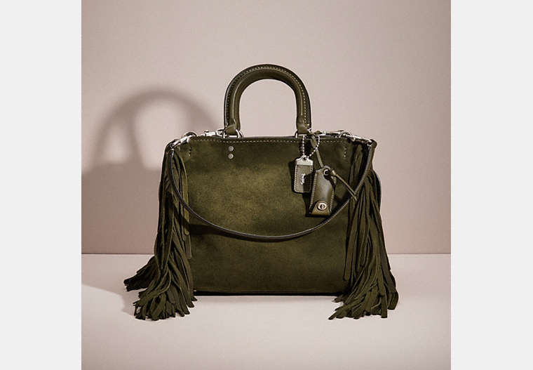 COACH®,RESTORED ROGUE WITH FRINGE,Silver/Fern,Front View