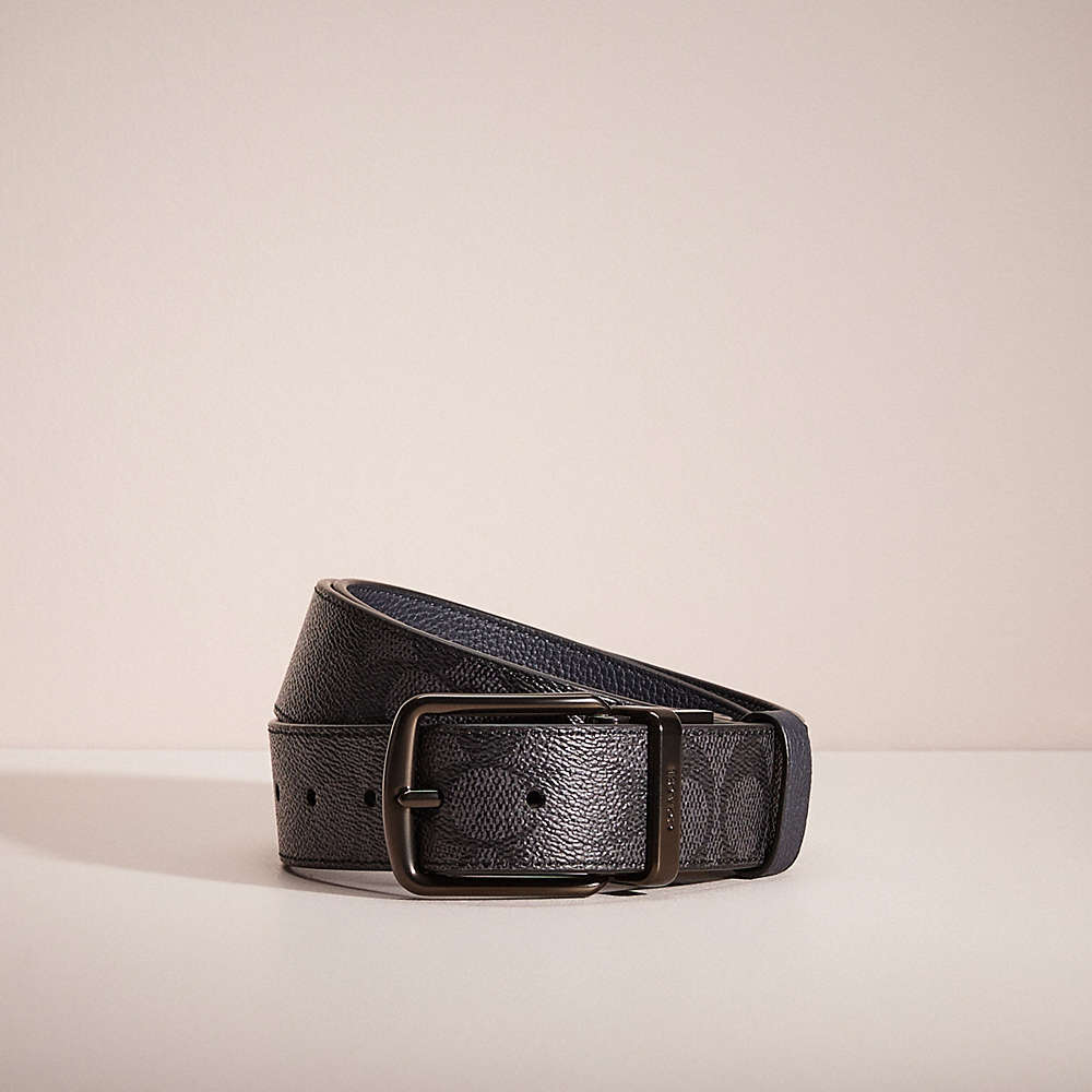 Coach Restored Harness And Signature Buckle Cut To Size Reversible Belt, 38mm In Black