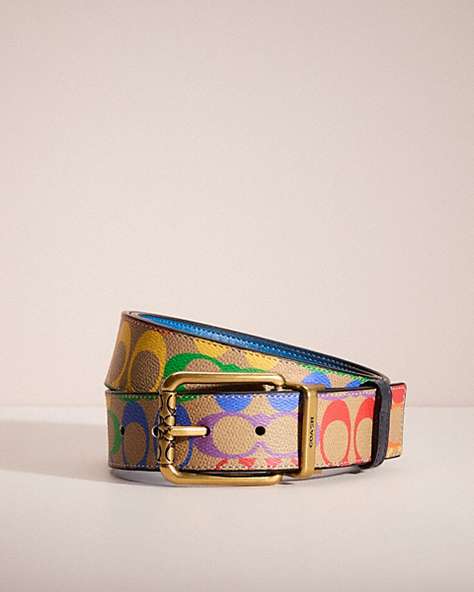 COACH®,RESTORED ROLLER BUCKLE CUT-TO-SIZE REVERSIBLE BELT IN RAINBOW SIGNATURE CANVAS, 38MM,Multi,Front View