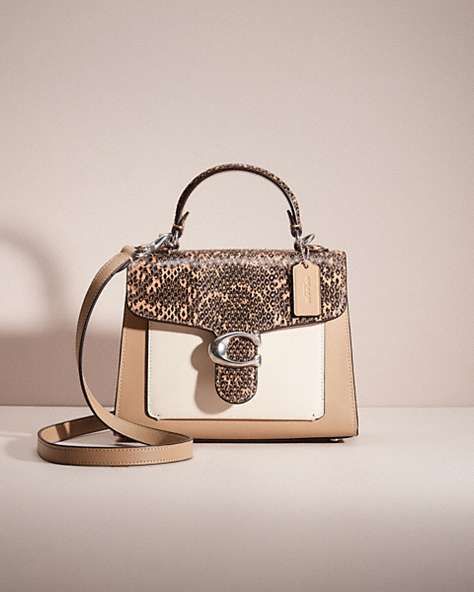 COACH®,RESTORED TABBY TOP HANDLE 20 IN COLORBLOCK WITH SNAKESKIN DETAIL,Light Antique Nickel/Taupe Multi,Front View