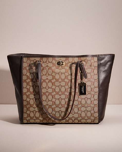 COACH®,RESTORED TURNLOCK TOTE IN SIGNATURE JACQUARD,Khaki/Brown/Light Gold,Front View