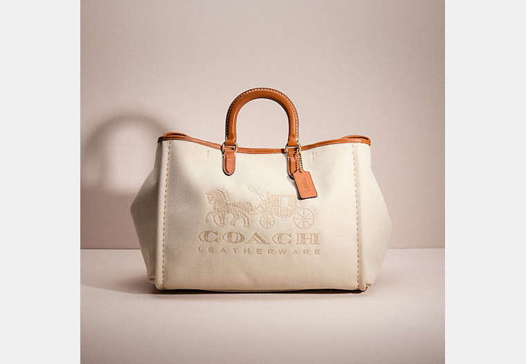 COACH®,RESTORED REESE TOTE,Brass/Natural,Front View