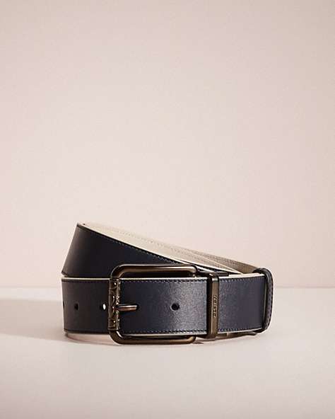 COACH®,RESTORED ROLLER BUCKLE CUT-TO-SIZE REVERSIBLE BELT, 38MM,Midnight/Bone,Front View