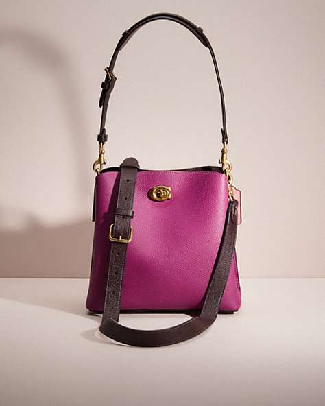COACH®,RESTORED WILLOW BUCKET BAG IN COLORBLOCK WITH SIGNATURE CANVAS INTERIOR,Brass/Deep Plum Multi,Front View