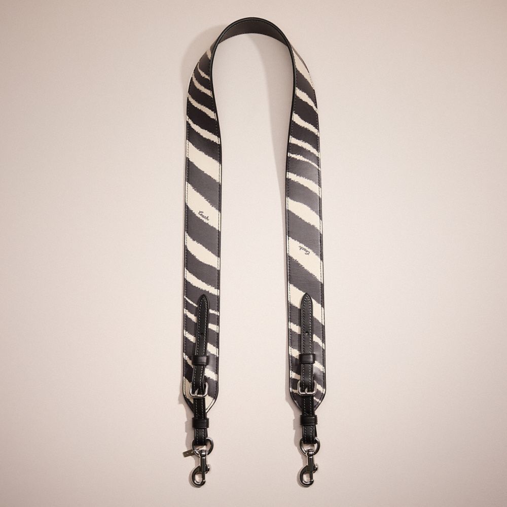 COACH®,RESTORED STRAP WITH ZEBRA PRINT,Calf Leather,Silver/Zebra,Front View