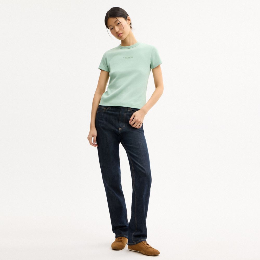 COACH®,New York Ribbed T-Shirt,Cotton,T Shirt,Basic,Logo,Casual,,Scale View