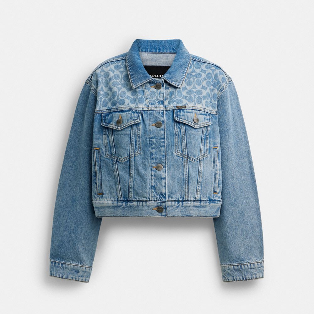 COACH®,Denim Cropped Jacket,,Front View