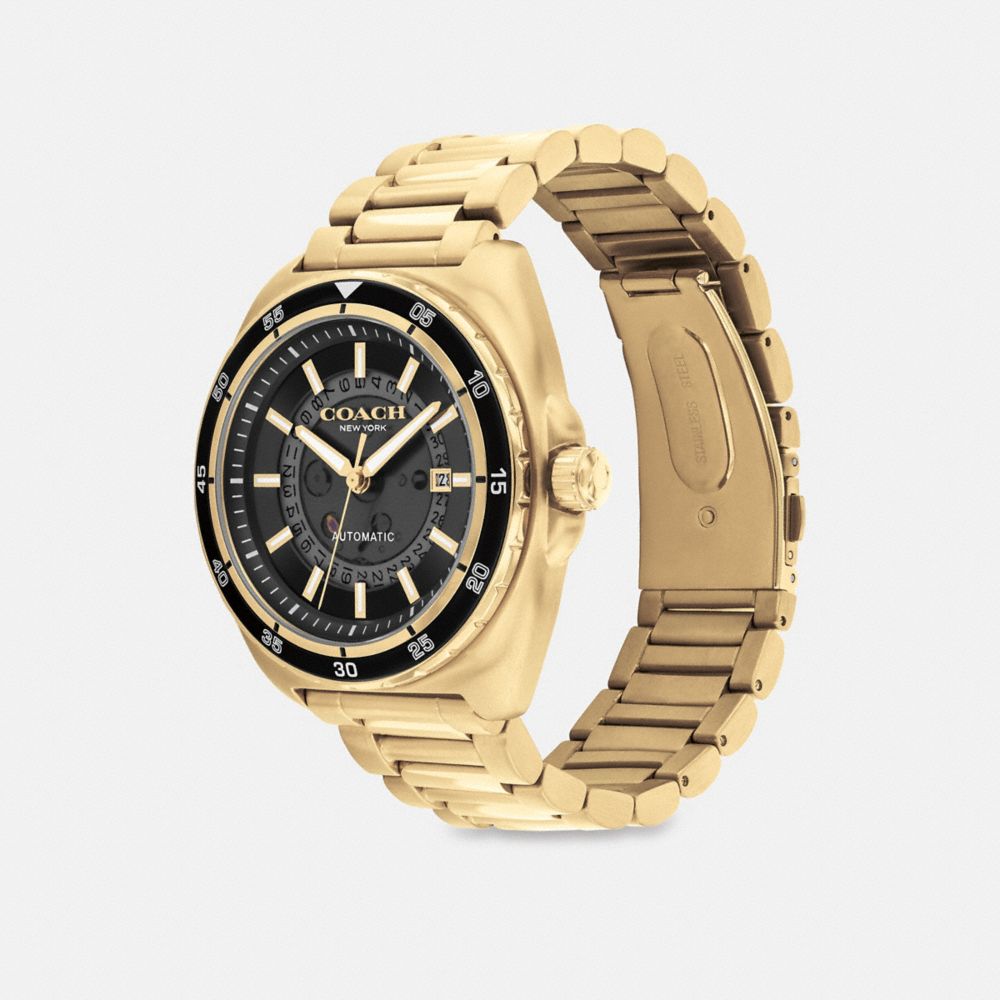 COACH®,Charter Automatic Watch, 44 Mm,Analog,Metal Material,Crystal,Word Embellishment,Logo,Water Resistant,Gold Metal,Bus...,,Angle View