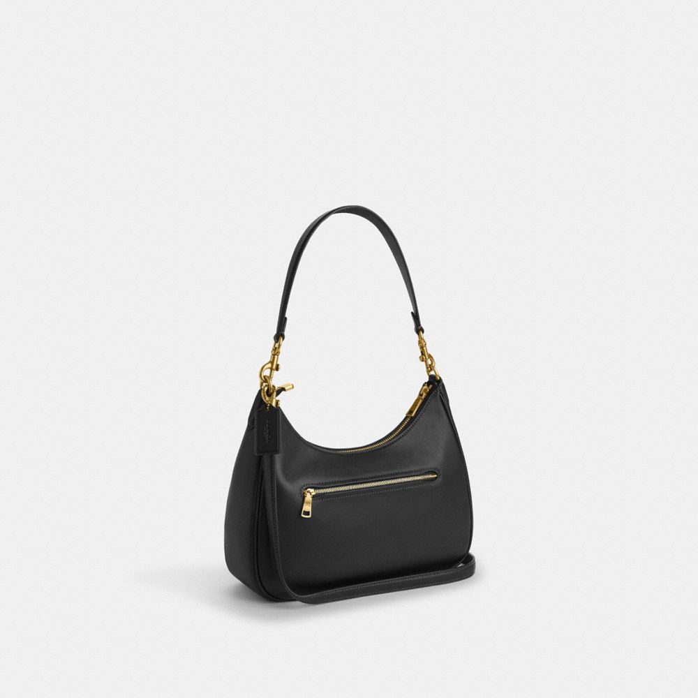 COACH®,Teri Hobo Bag With Grommets,Leather,Shoulder Bag,Logo,Metal,Grommet,Casual,Day Party,Black,Angle View
