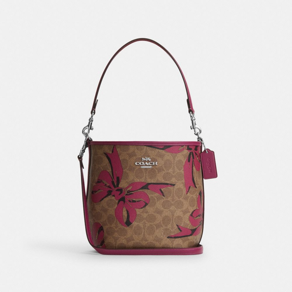 COACH®,City Bucket Bag In Signature Canvas With Bow Print,,Front View