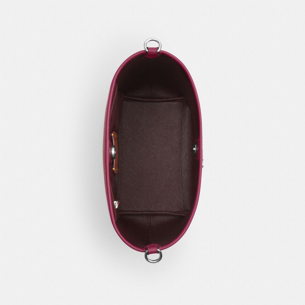 COACH®,City Bucket Bag In Signature Canvas With Bow Print,Canvas,Bucket,Piping,Day Party,Brown,Inside View,Top View