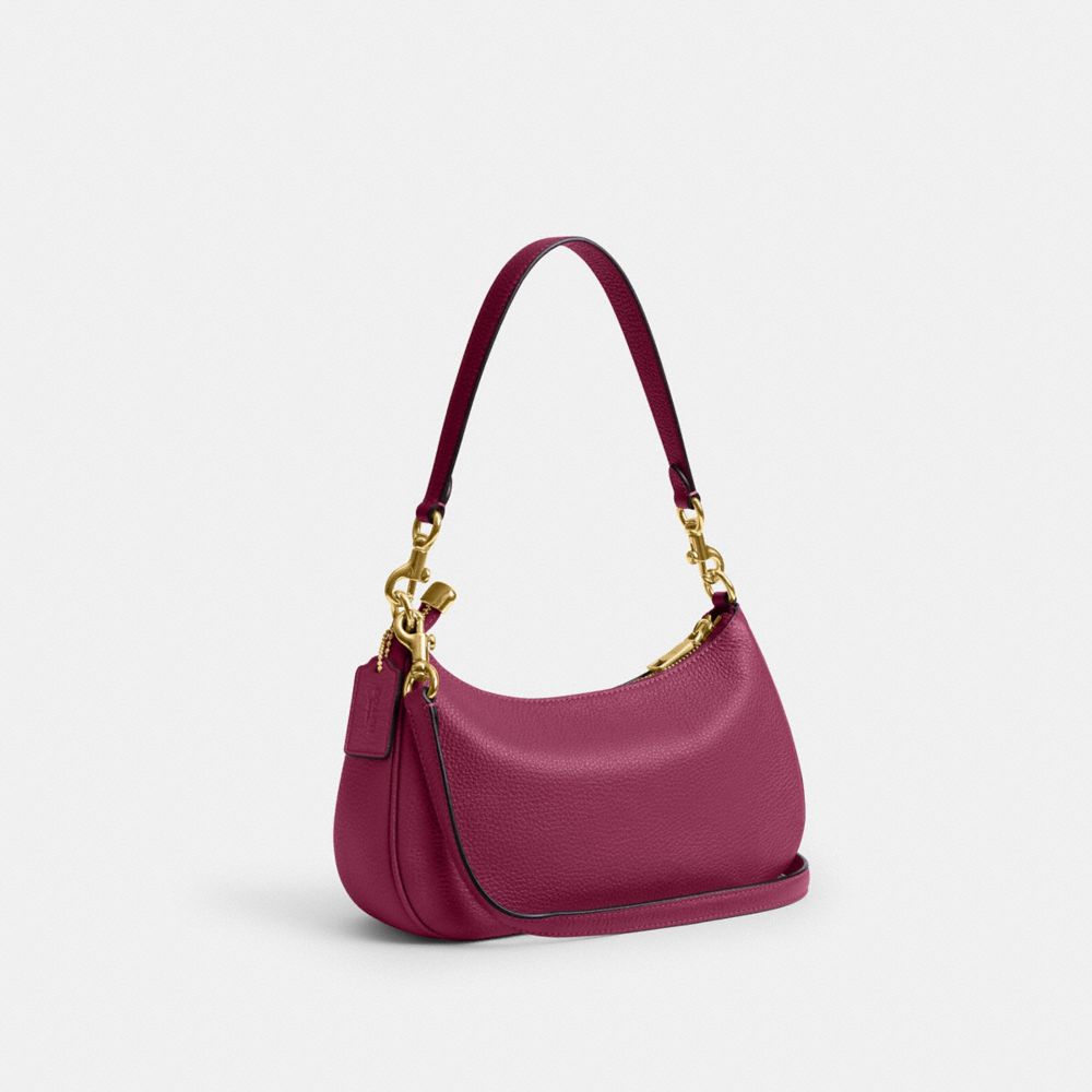 COACH®,Teri Shoulder Bag With Bow Charm,Shoulder Bag,Embossed,Metal,Logo,Bow,Casual,Maroon,Angle View