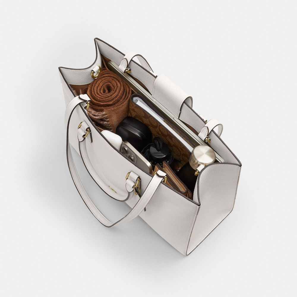 COACH®,Maggie Tote Bag,Leather,Tote,Embossed,Logo,Metal,Work,White,Inside View,Top View