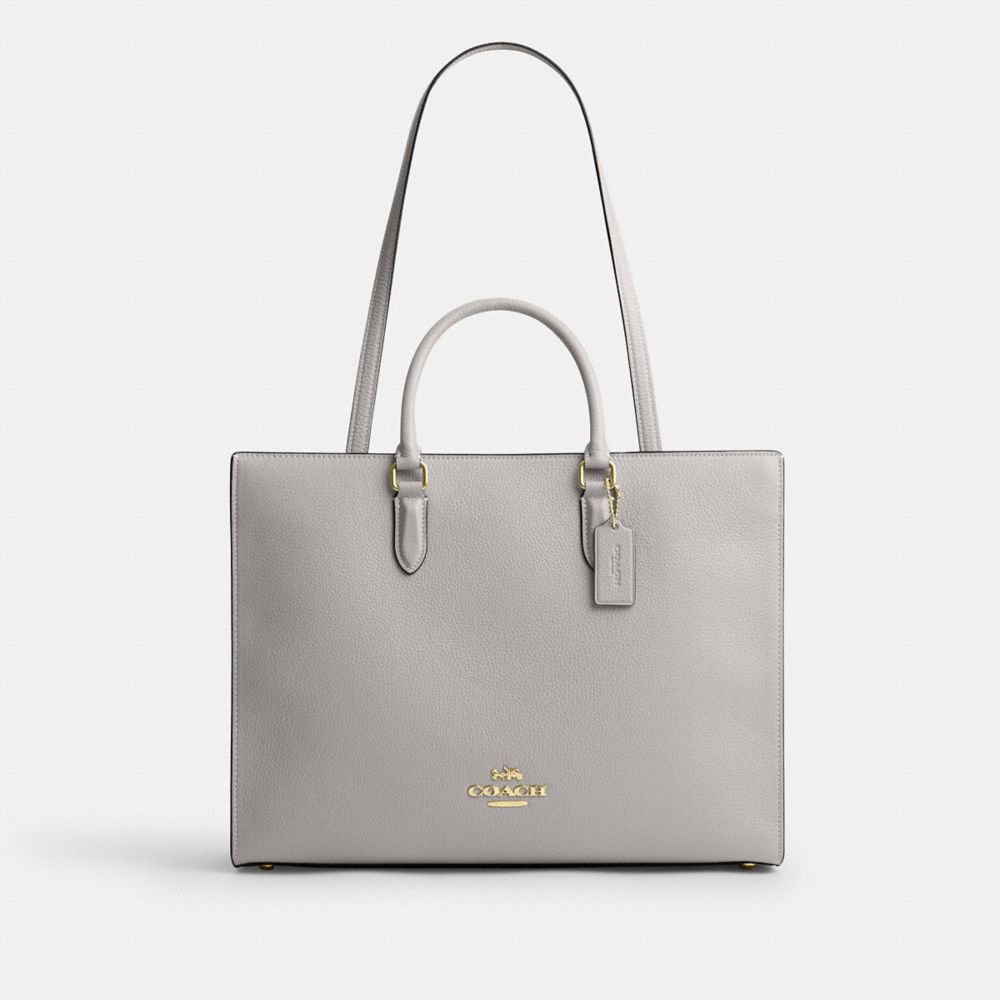 COACH®,CABAS MAGGIE,Cuir galet,Or/Gris Tourterelle,Front View