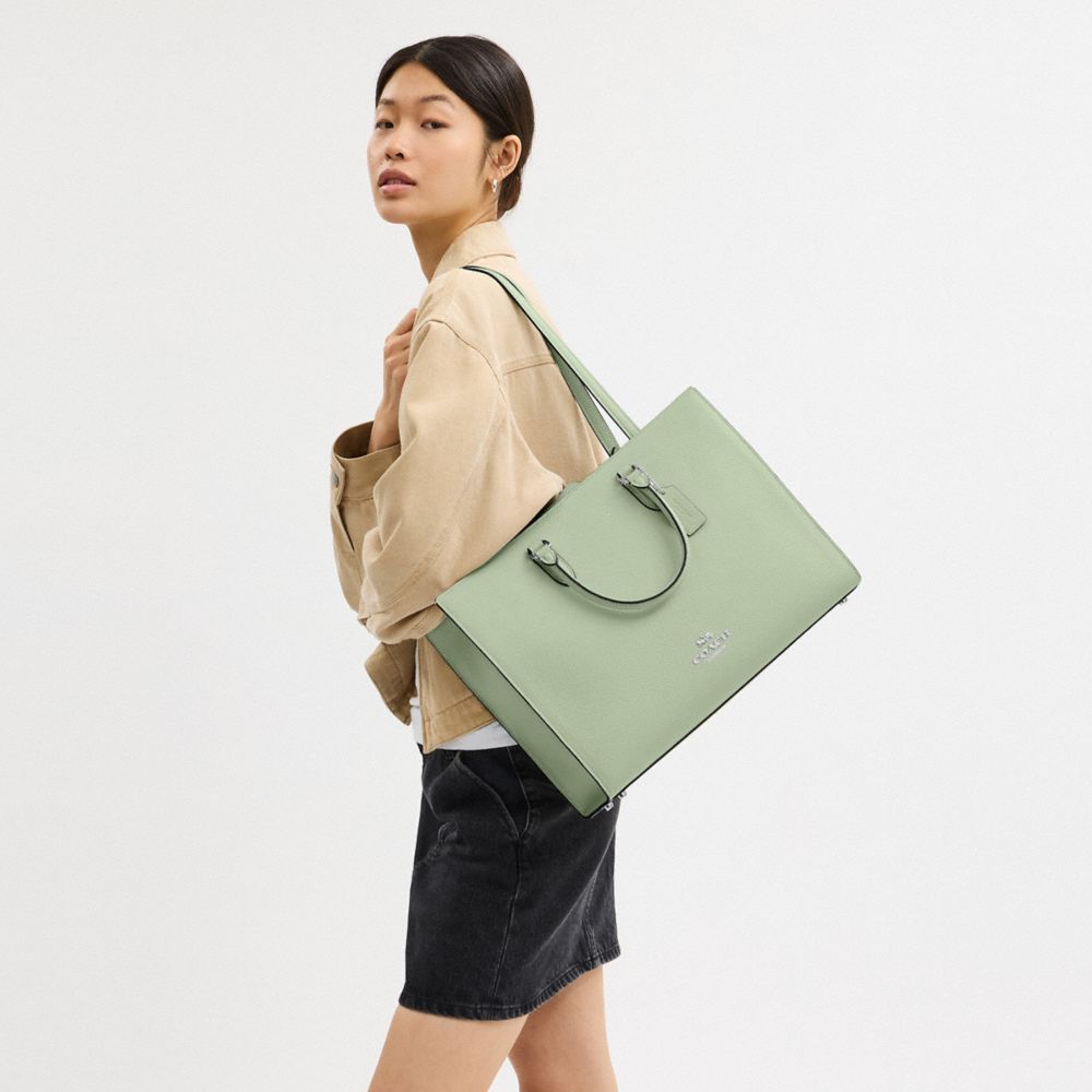COACH®,Maggie Tote Bag,Leather,Tote,Embossed,Metal,Logo,Work,,Detail View