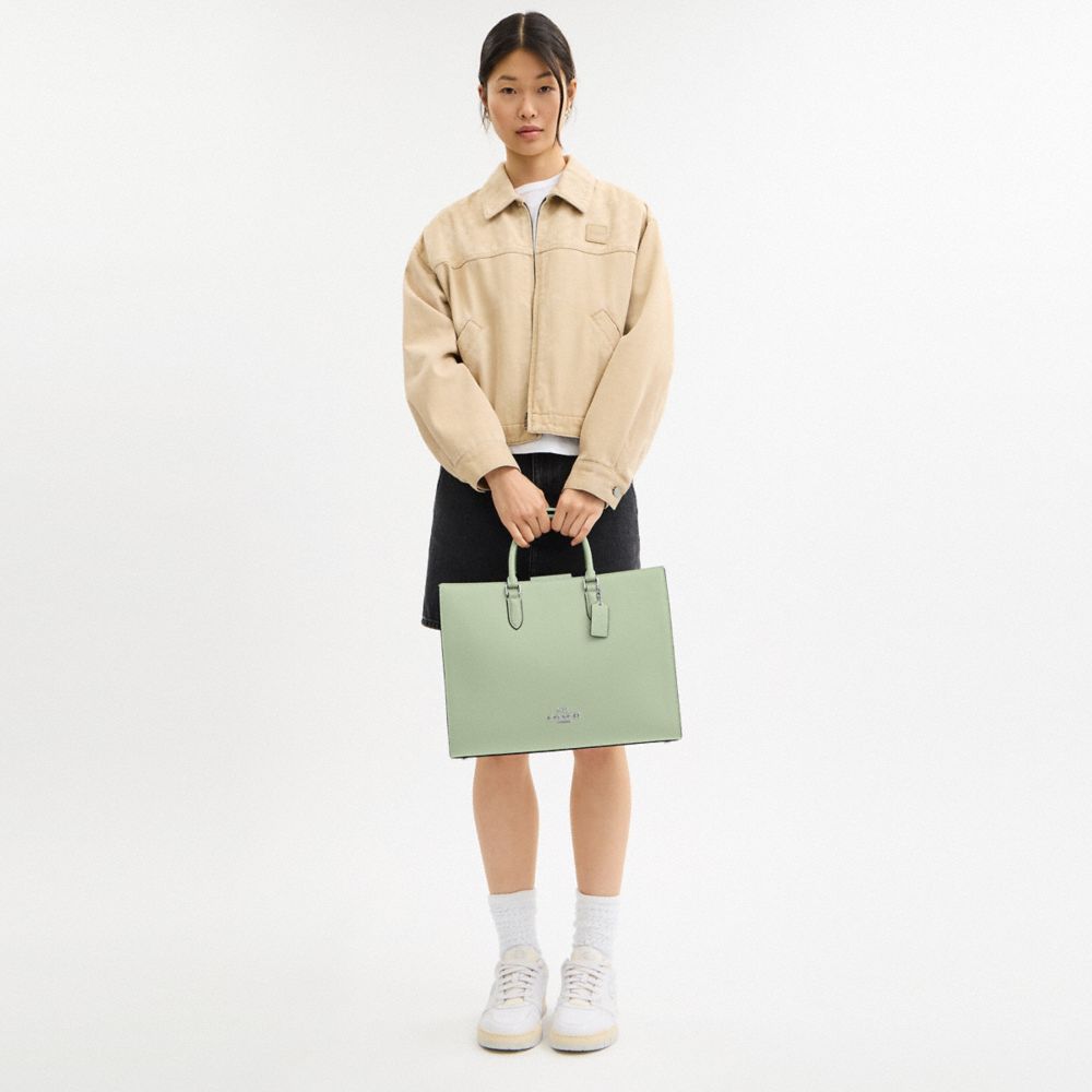 COACH®,Maggie Tote Bag,Leather,Tote,Embossed,Metal,Logo,Work,,Detail View