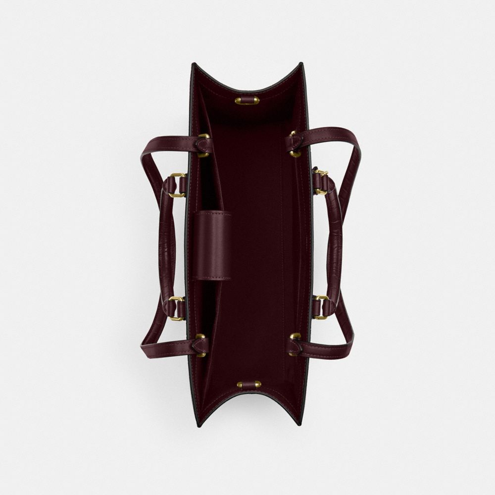 COACH®,Maggie Tote Bag,Crocodile,Leather,Tote,Logo,Metal,Work,Maroon,Inside View,Top View
