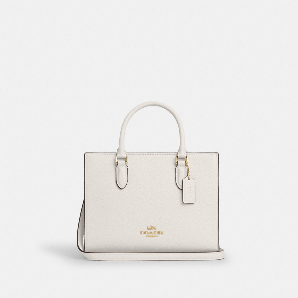 COACH®,PETIT CABAS MAGGIE,Cuir galet,Or/Craie,Front View