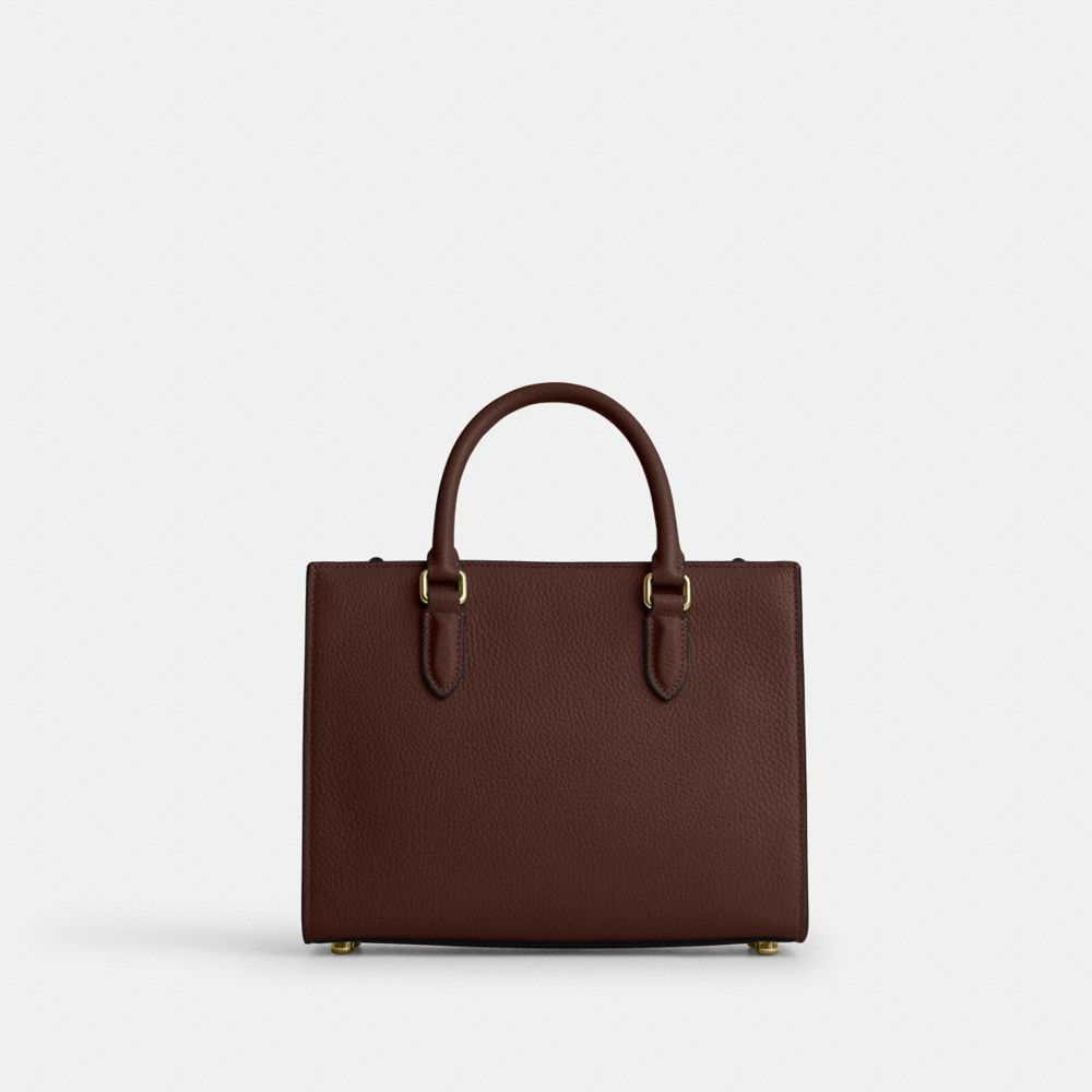 COACH®,Maggie Small Tote Bag,Leather,Satchel,Embossed,Logo,Metal,Work,Brown,Back View