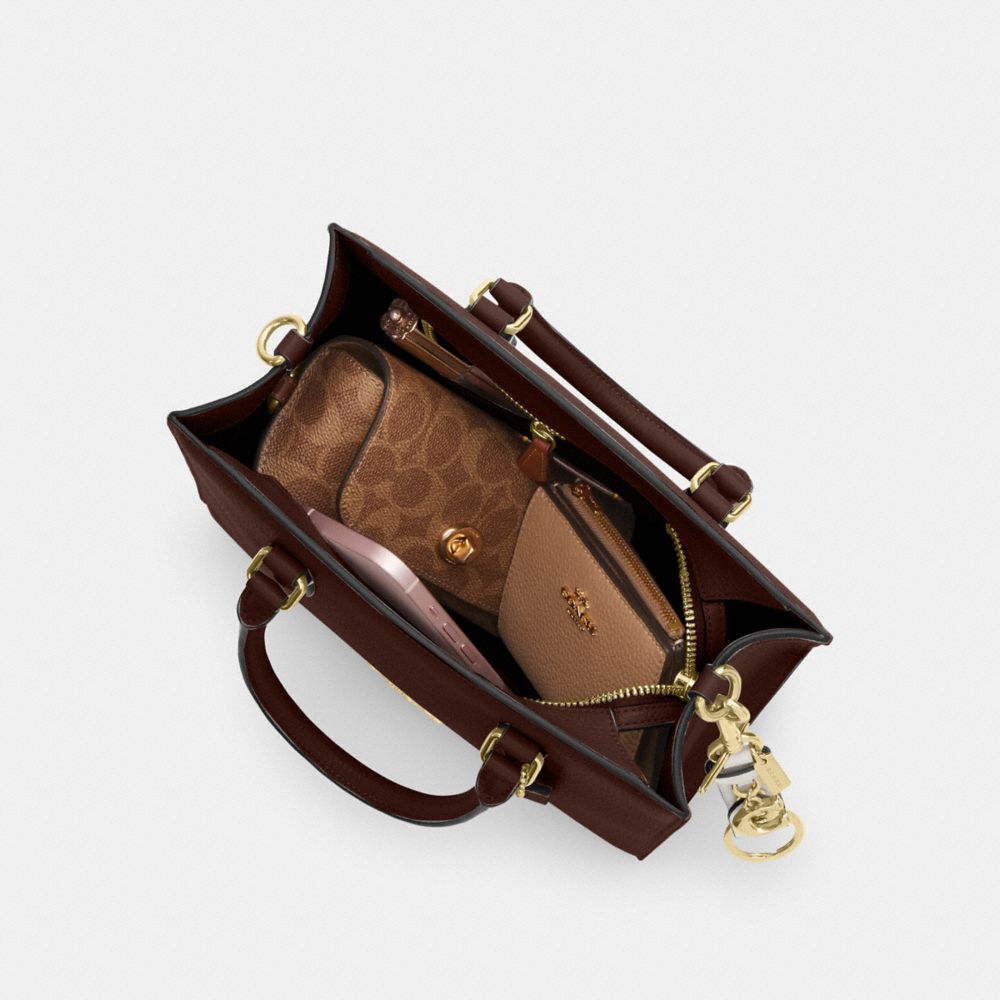 COACH®,Maggie Small Tote Bag,Leather,Satchel,Embossed,Metal,Logo,Work,,Inside View,Top View