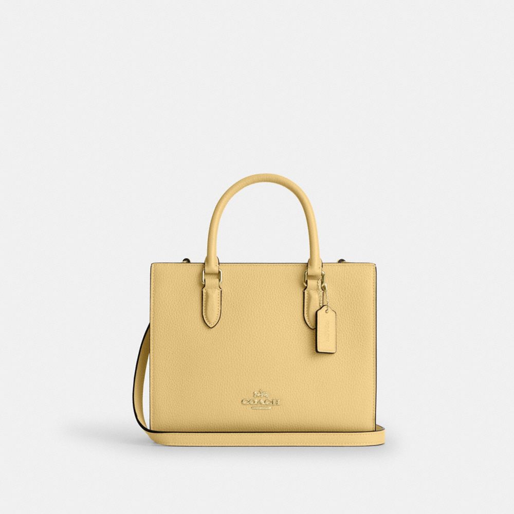 COACH®,Maggie Small Tote Bag,Leather,Satchel,Embossed,Logo,Metal,Work,,Front View