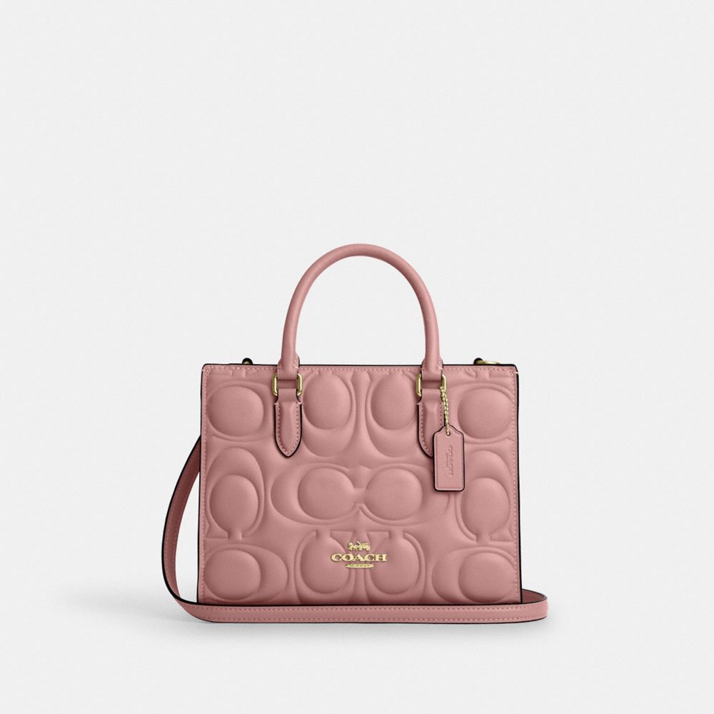 COACH®,PETIT CABAS MAGGIE EN CUIR SIGNATURE,Cuir lisse,Or/Rose Pétale,Front View