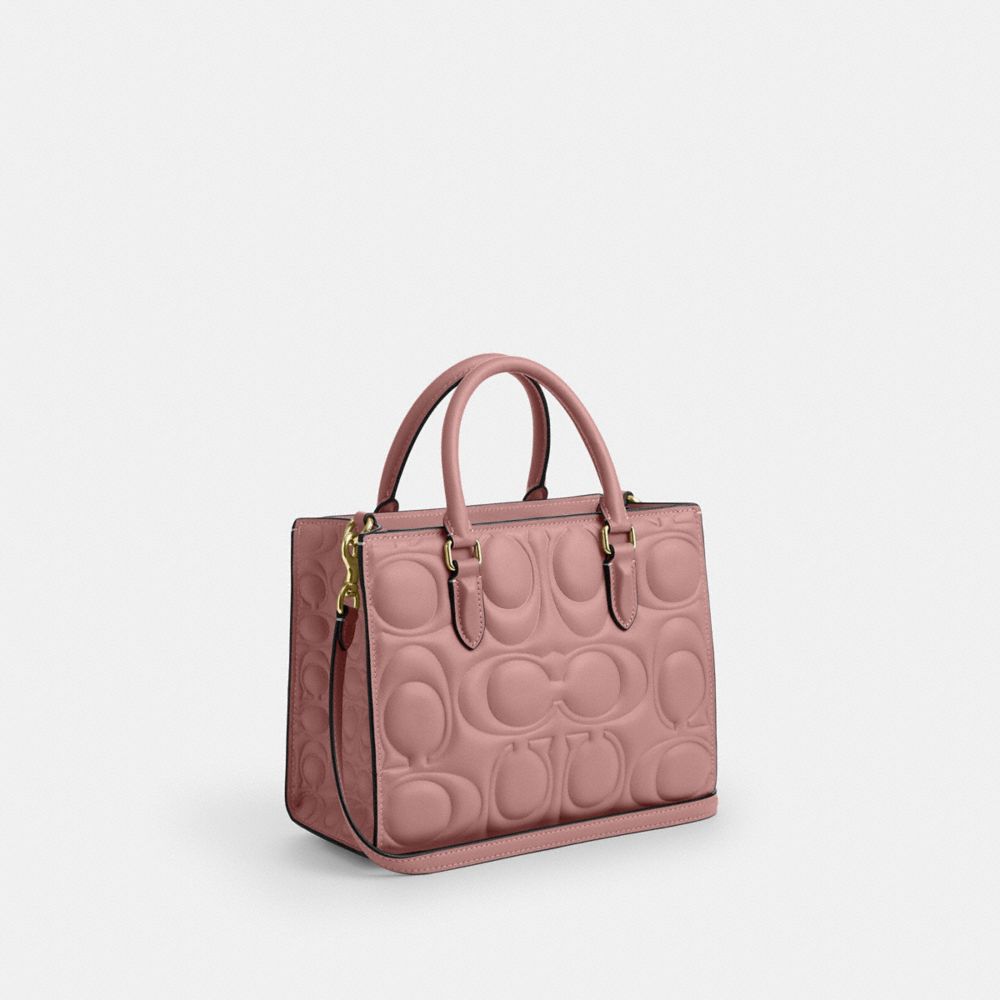 COACH®,PETIT CABAS MAGGIE EN CUIR SIGNATURE,Cuir lisse,Or/Rose Pétale,Angle View