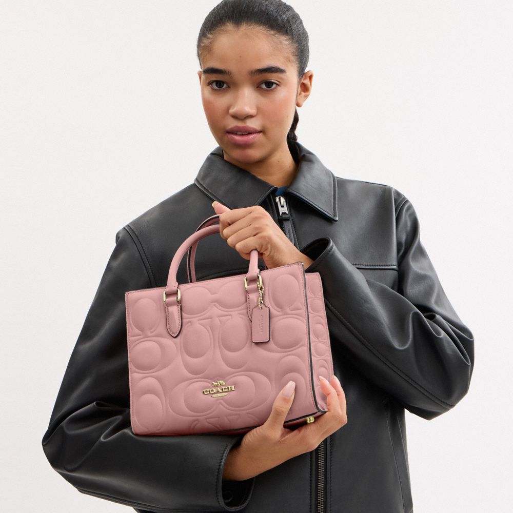 COACH®,Maggie Small Tote Bag In Signature Leather,Leather,Crossbody,Work,Blush,Detail View