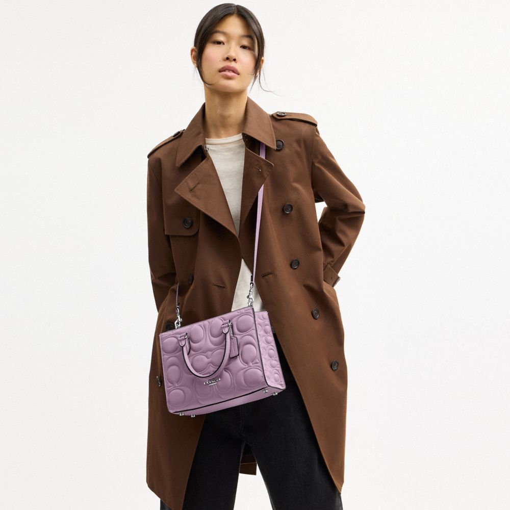 COACH®,Maggie Small Tote Bag In Signature Leather,Leather,Crossbody,Work,Lavender,Detail View