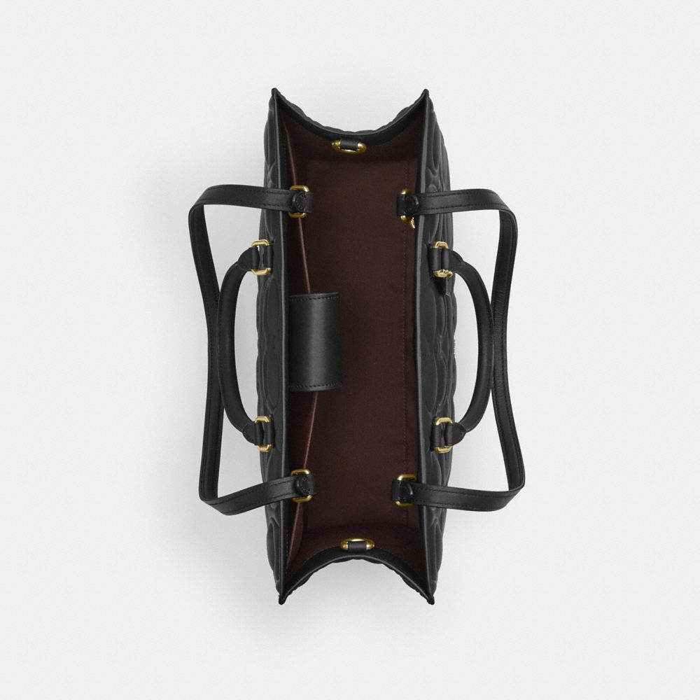 COACH®,Maggie Tote Bag In Signature Leather,Leather,Tote,Work,Black,Inside View,Top View