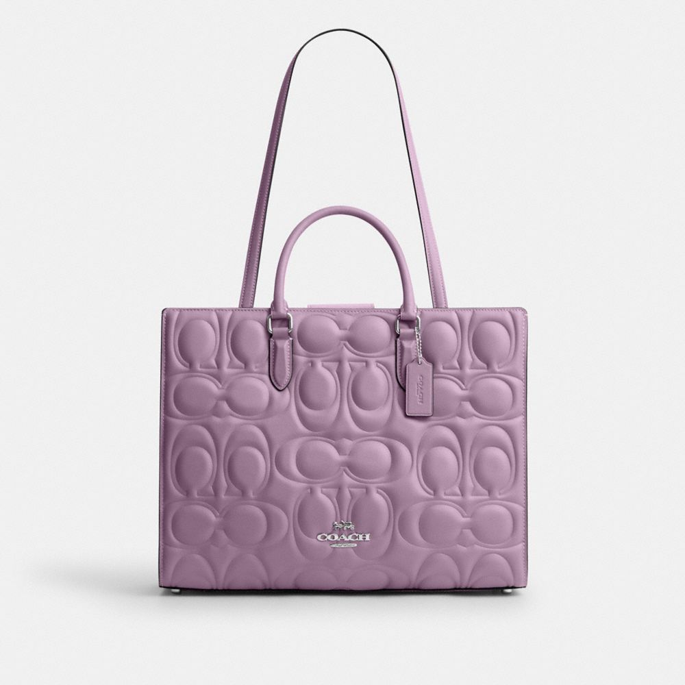 COACH®,Maggie Tote Bag In Signature Leather,Leather,Tote,Work,Purple,Front View