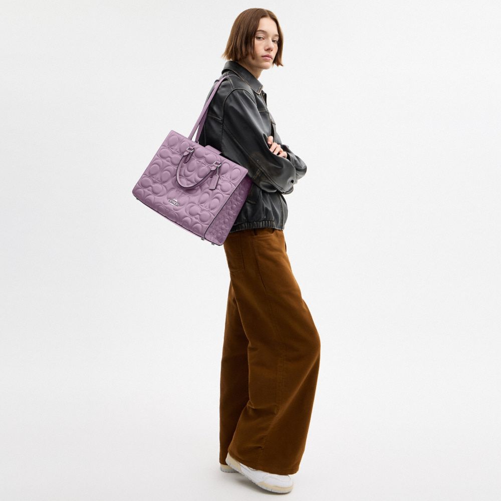 COACH®,Maggie Tote Bag In Signature Leather,Leather,Tote,Work,Purple,Detail View