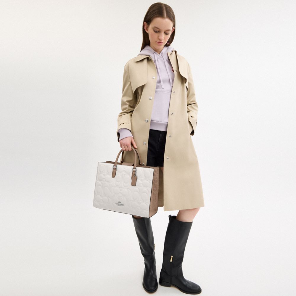 COACH®,Maggie Tote Bag In Blocked Signature Leather,Leather,Tote,Color Block,Casual,White,Detail View