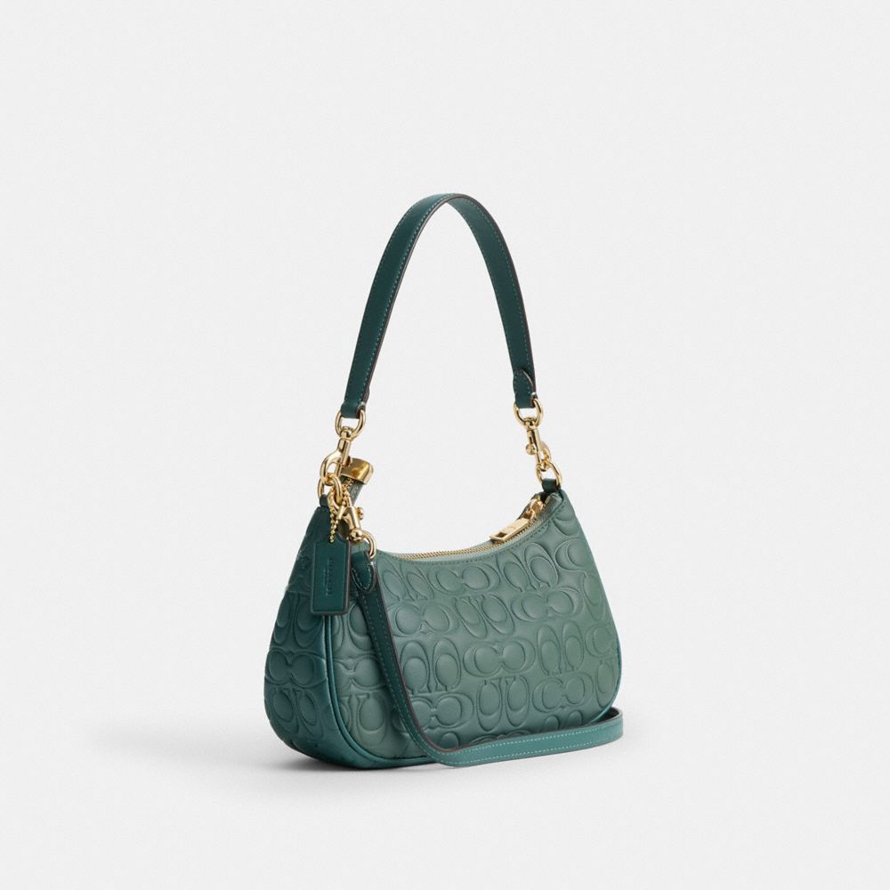 COACH®,Teri Shoulder Bag In Blocked Signature Leather,Leather,Shoulder Bag,Casual,Emerald,Angle View