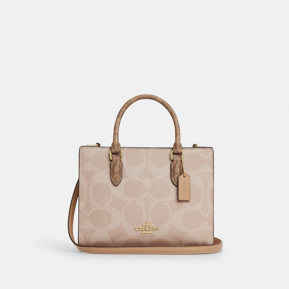 COACH®,Maggie Small Tote Bag In Blocked Signature Canvas,,Front View