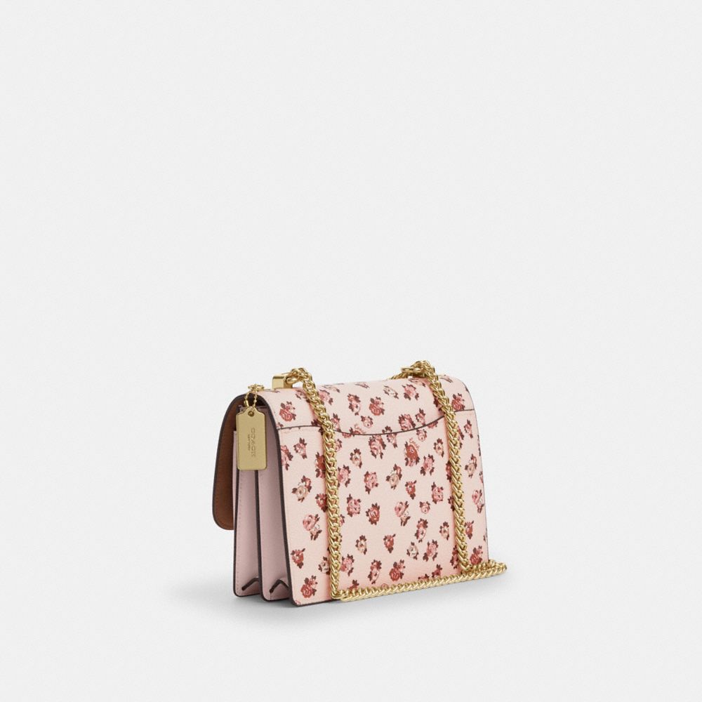 COACH®,Klare Crossbody Bag With Rose Print,Leather,Crossbody,Logo,Metal,Adjustable,Day Party,Pink,Angle View