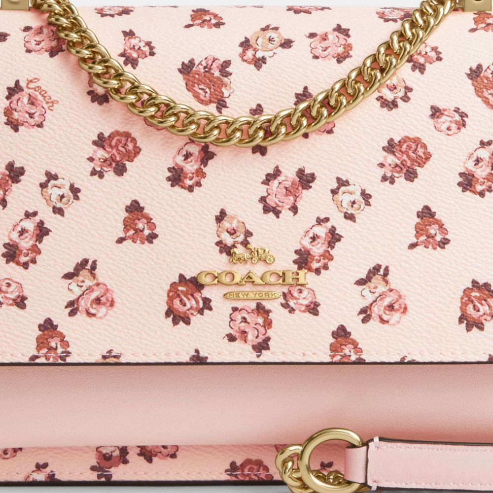 COACH®,Klare Crossbody Bag With Rose Print,Leather,Crossbody,Logo,Metal,Adjustable,Day Party,Pink