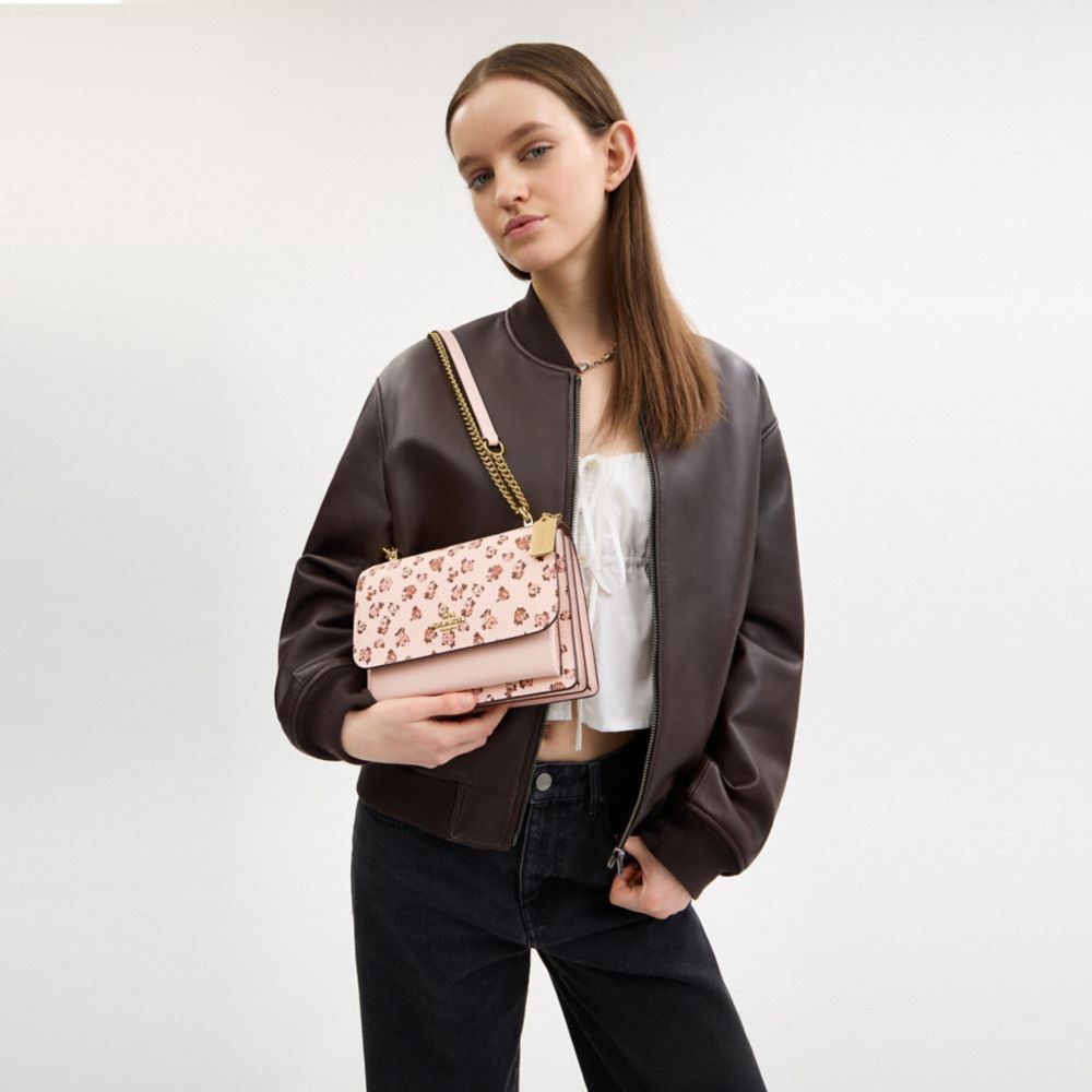 COACH®,Klare Crossbody Bag With Rose Print,Leather,Crossbody,Logo,Metal,Adjustable,Day Party,Pink,Detail View