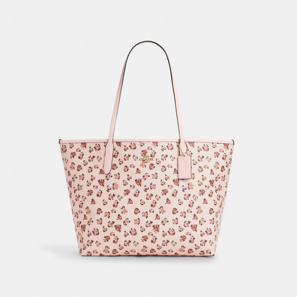 COACH®,City Tote Bag With Rose Print,,Front View