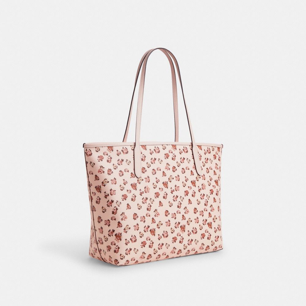 COACH®,City Tote Bag With Rose Print,,Angle View