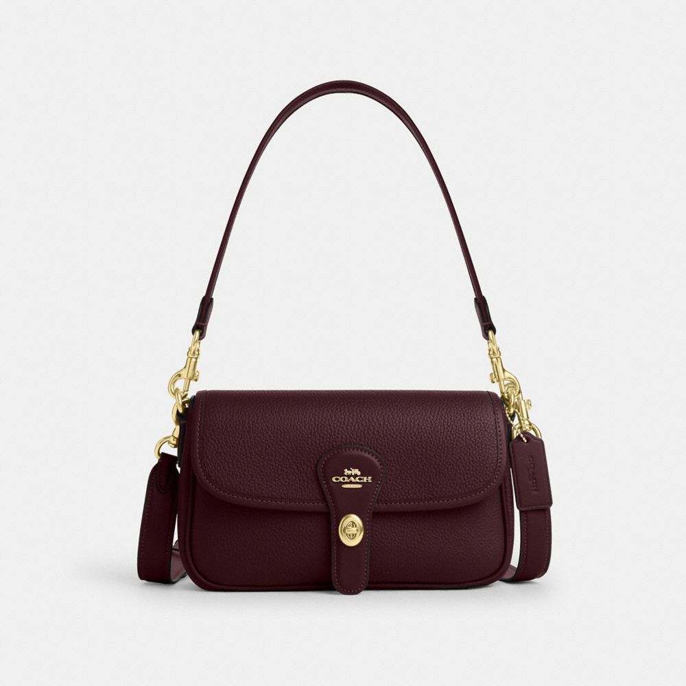 COACH®,SAC ÉPAULE HADLEY,Cuir galet,Or/Merlot,Front View