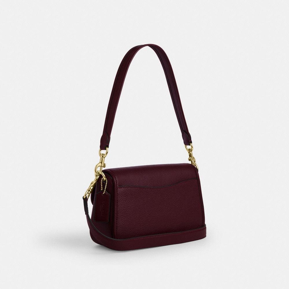 COACH®,Hadley Shoulder Bag,Leather,Shoulder Bag,Engraved Detail,Metal,Logo,Casual,Maroon,Angle View